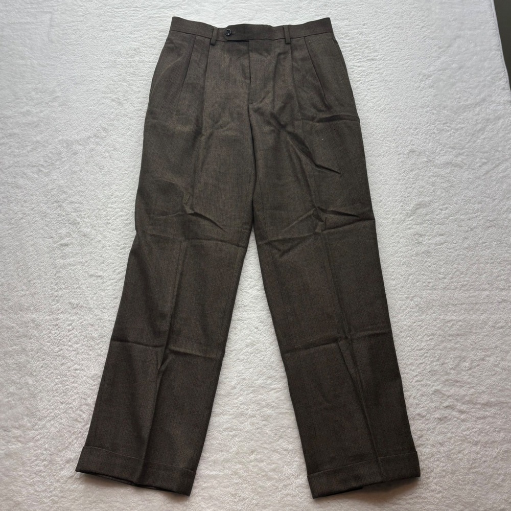 Nautica Mens 30x30 Brown Pleated 100% Wool Dress Pants Cuffed TND213T6U